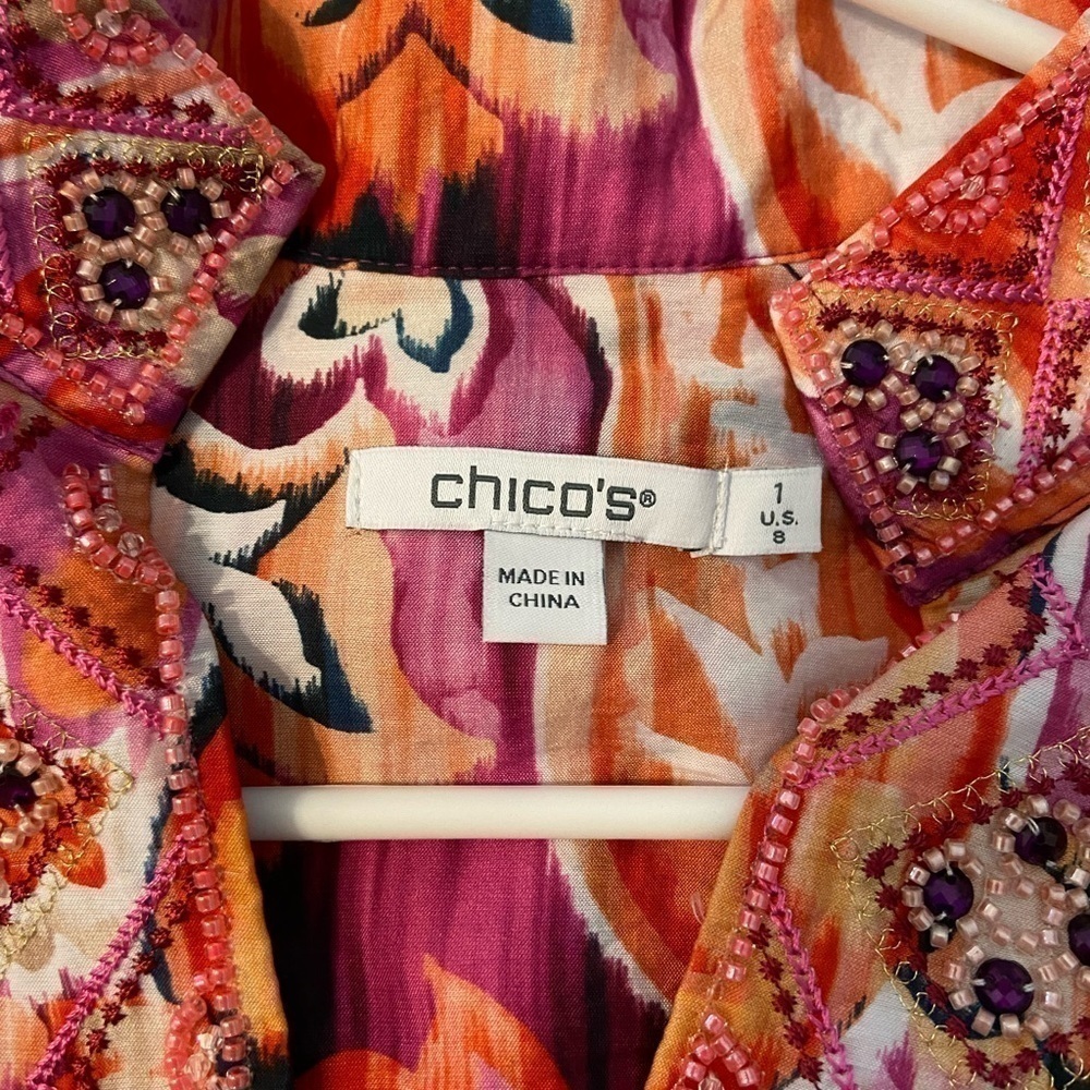 Chicos 40th Anniversary Paisley Multicolor Beaded Tunic - Picture 8 of 10